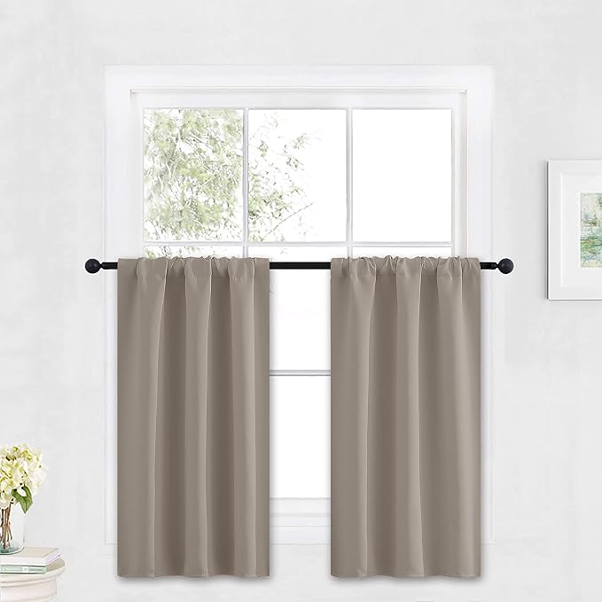 RYB HOME Cafe Blackout Curtains 30 inch Length, Short Window Curtain Tiers | Light UV Heat Blocking, Energy Saving, Privacy Protection, For Basement Bathroom Kitchen Window, W29 x L30, Sand, 2 Panels by RYBHOME