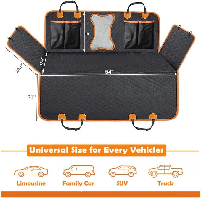 Dog Car Seat Cover,Back Seat Extender for Dogs,600D Heavy Dute Durable Car Seat Cover for Dogs Pets,100% Waterproof Back Seat Pet Cover for Dogs with Mesh Window, with Seatbelt,Trucks and SUVs - Image 4