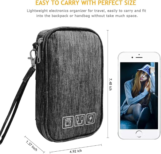 Electronic Organizer Bag Cable Organizer Travel Cord Organizer Case Pouch Portable Carrying Case for Charger Hard Drive Earphone USB SD Card (Grey) - Image 4