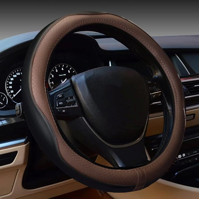Gomass Car Steering Wheel Cover, Anti-Slip, Safety, Soft, Breathable, Heavy Duty, Thick, Full Surround, Sports Style (Black Brown) by Rsept