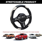 DXNQ Car Steering Wheel Cover, 15 Inch Carbon Fiber Leather Stitching Color Steering Wheel Protector, Anti-Slip Elastic Breathable Steering Wheel Cover Stylish Decor for Most Cars (Black & White) - Image 2