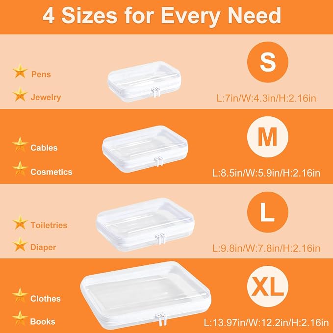 Clear Hard Shell Zipper Case, Crush-Proof Clear Zipper Pouches, TSA Approved Travel Toiletry Bag, Waterproof Makeup Bag & Diaper Bag, Organizer Bins for Toy Storage, Travel Accessories 2L+4S-White - Image 6