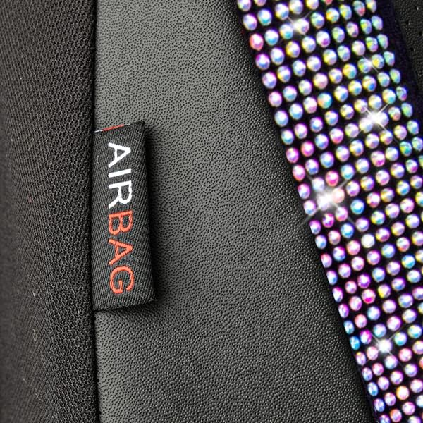 CAR PASS Leather Bling Diamond Car Seat Covers 2 Front Interior Sets, Waterproof Universal Shining Glitter Crystal Sparkle Fit for 95% Auto Truck SUV Cute Women Girl, Black Multicolor Rhinestone - Image 6