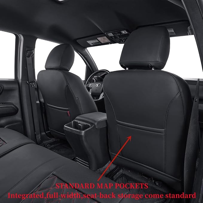 Tacoma Seat Covers Custom Fit for 2016-2023 Toyota Tacoma Access Cab/Xtra Cab SR SR5,Fully Covered Faux Leather Waterproof Truck Seat Protector-Full Set (Black & Diamond) - Image 4