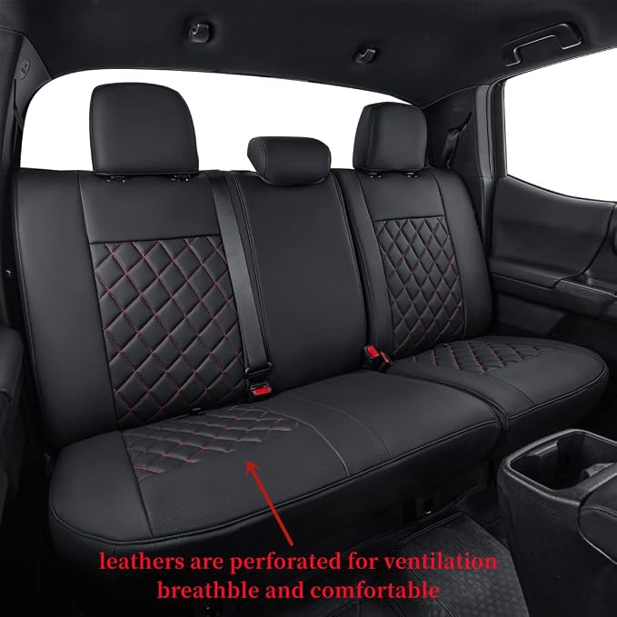 Tacoma Seat Covers Custom Fit for 2016-2023 Toyota Tacoma Access Cab/Xtra Cab SR SR5,Fully Covered Faux Leather Waterproof Truck Seat Protector-Full Set (Black & Diamond) - Image 3