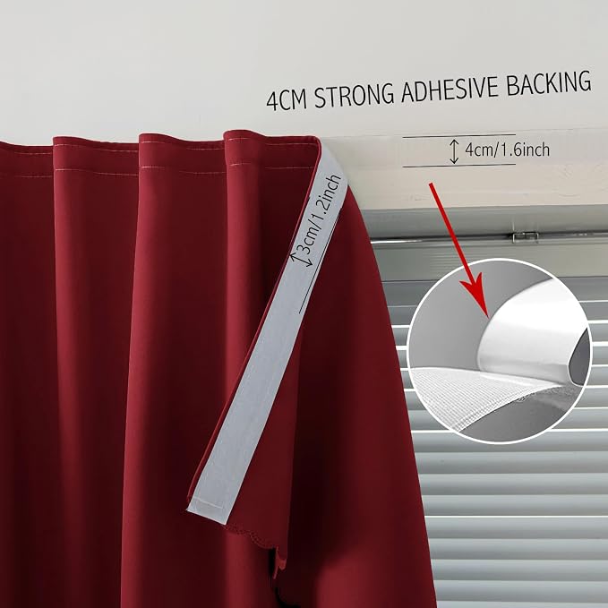 Self Adhesive Curtains, Stick Curtain Blackout Shades Window Cover Curtains for Living Room No Drilling, 59" W X 59" L, Burgundy, 1 Panel - Image 8