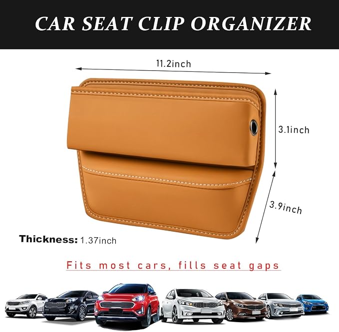 Kewucn Car Seat Gap Organizer, Adjustable Leather Front Seat Gap Filler Storage Box, Multifunctional Auto Console Side Pocket Organizer for Phone Glasses Key Card, Car Accessories (Khaki) - Image 2