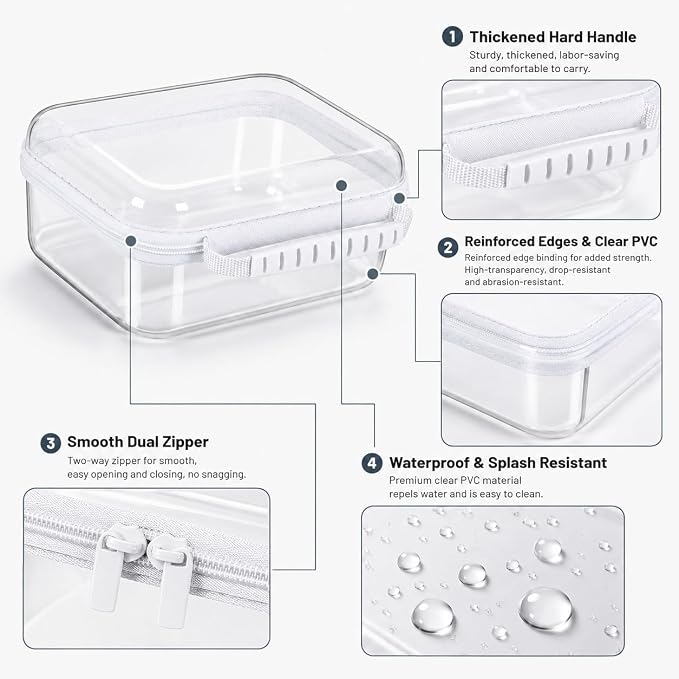Clear Hard Shell Zipper Case 3PCS Set, 1.2mm PET Travel Organizer | Deep waterproof stackable storage pouches with handle. Heavy duty clear zipper bags for travel, makeup, toys and snacks - Image 3