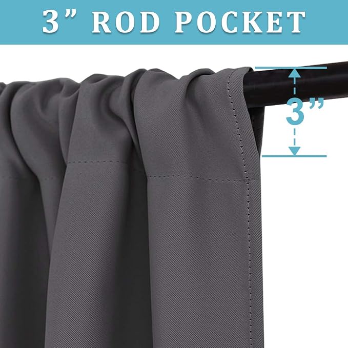 RYB HOME Extra Wide Blackout Curtains for Bedroom Living Room 63 inch Long | Thermal Insulated, Privacy, Drapes for Large Window, Triple-weave Fabric, For Better Sleep, W70 x L63, Grey, 2 Panels - Image 2