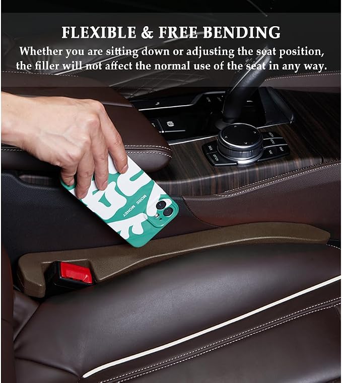 IHOTDER Car Seat Gap Filler,Super Flexible Car Side Seat Gap Filler Car Accessories for Women & Men,Universal CCar Organizer Between Seats for Tightly Filling Seat Gaps(Brown/2PCS) - Image 4