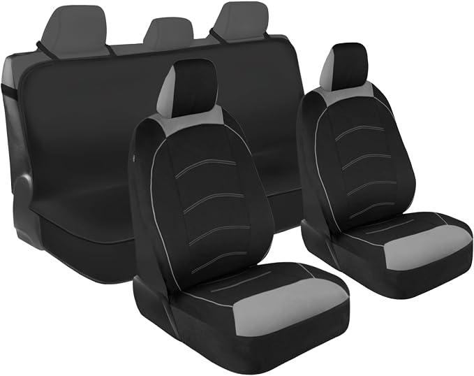 Motor Trend Front & Rear Car Seat Covers Full Set - Gray Cloth Bucket Seat Covers for Front Seats + Waterproof Rear Split Bench Cover – Universal Fit for Car Truck SUV Van Interior Protection by MotorTrend