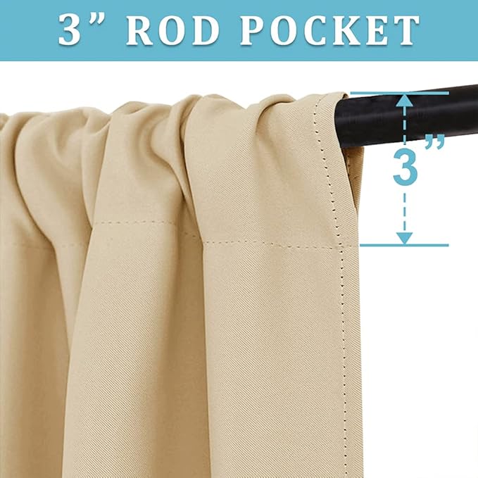 RYB HOME Extra Wide Curtains for Bedroom Living Dining Room 72 inches Long | Thermal Insulated,Privacy,Drapes for Large Window,Triple-weave Fabric,For Better Sleep,W62 x L72,Biscotti Beige,2 Panels - Image 3