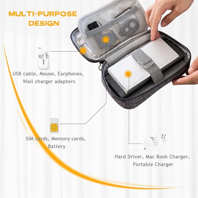 Electronic Organizer Bag Cable Organizer Travel Cord Organizer Case Pouch Portable Carrying Case for Charger Hard Drive Earphone USB SD Card (Grey) - Image 3