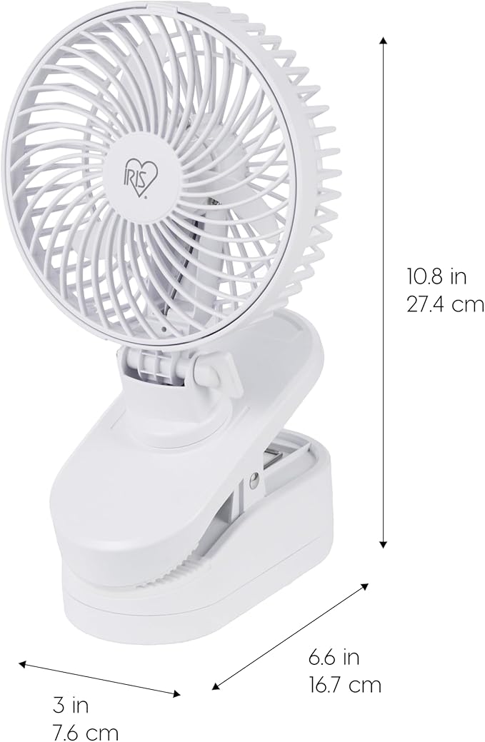 IRIS USA 5" Battery Operated Clip On Fan, D-Battery Powered, Outdoor, White | Compact Foldable Personal Fan, Portable Travel Mini Desk Fan, Pet Stroller Car Fan, Office Bedside Picnic Camping Outdoor - Image 2