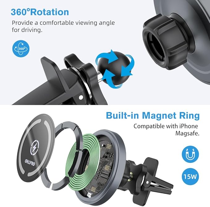 OHLPRO for MagSafe Car Mount Charger iPhone Wireless Car Charger, Stick on Dashboard Magnetic Phone Holder Mount for iPhone 17 Pro Max 16 15 14 Series, 15W Fast Charging, Aluminum Shell - Image 6