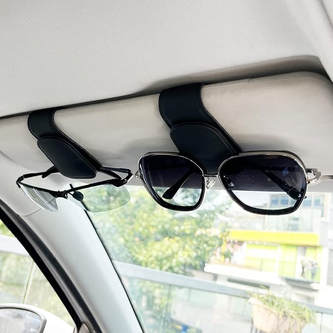 2Pcs Sunglass Holder for Car, Magnetic Leather Eyeglass Hanger Clip for Car Sun Visor, Sunglasses Holder and Ticket Card Clip for Car Visor Accessories (Carbon Fibre Black) - Image 6