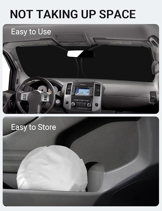 Proadsy Custom Fit Car Windshield Sun Shade for 2005-2021 Nissan Frontier | 240T Heat Shield, Drops Temp 54°F, Blocks 99% UV, Prevents Dashboard Cracking, Summer Parking & Beach Trips, Easy Twist-Fold - Image 9