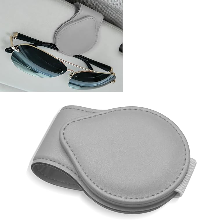 Sunglasses Holders for Car Visor, PU Leather Car Organizer, Magnetic Glasses Holder and Ticket Card Clip, Multi-Functional Auto Sun Visor Eyeglass Holder for Most Vehicles (Grey) by Unknown