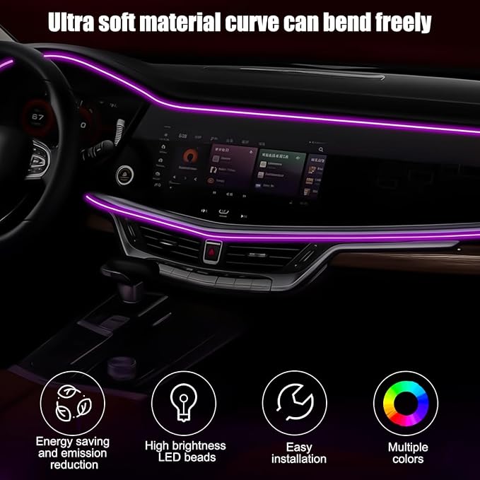 9.84FT EL Wire Interior Car LED Strip Lights, USB Neon Vehicle Ambient Lighting with Fiber Optic, Sound Music Active Automotive Inside Decorations Lamp Strip, Universal Fit - Image 5