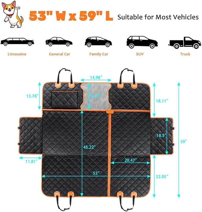 M/P Dog car seat Cover for Pets 100% Waterproof Seat Cover Hammock with Mesh Window 600 D Heavy Duty Scratch Proof Nonslip Durable Soft Back seat Cover for Cars Trucks and SUVs seat Covers - Image 6