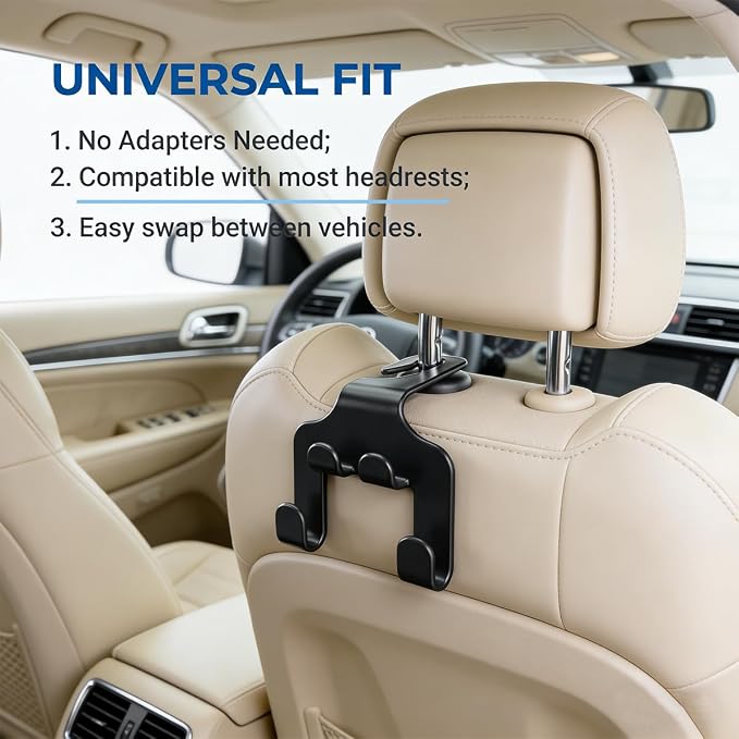 2PCS Car Seat Headrest Hooks, 2-in-1 Vehicle Backseat Hanger Organizer with Phone Holder, Automotive Seat Back Storage Holder Hook for Bag Purse Umbrella Purse, Universal Fit - Image 6