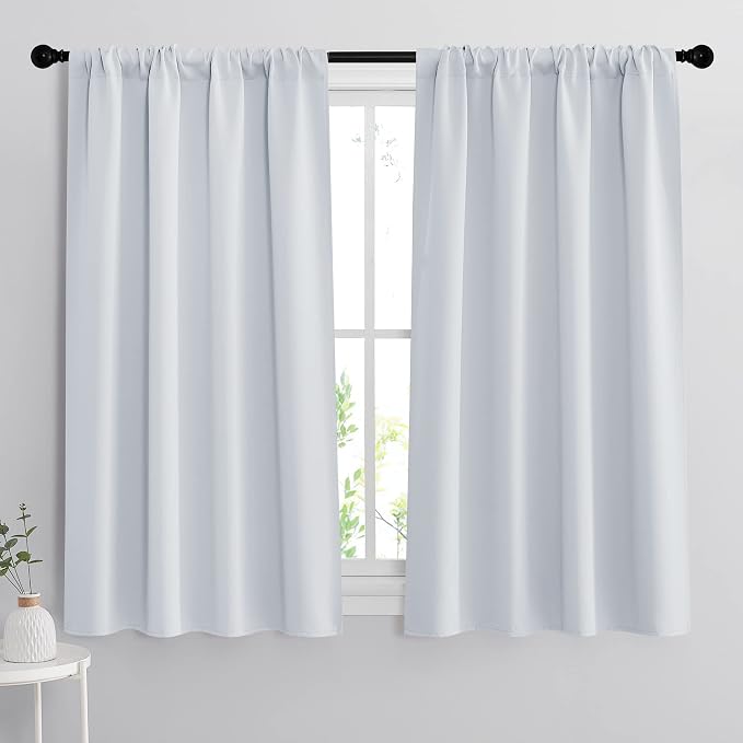 RYB HOME Small Window Curtains 45 inches Length for Kitchen Cafe Bathroom | Room Darkening Curtains & Drapes, Energy Saving, Thermal Insulated, For Kids Bedroom, W42 x L45, Greyish White, 2 Panels by RYBHOME