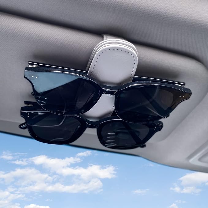 Visonx Sunglass Holder for Car Visor Clip, Magnetic Leather Eyeglass Hanger Clip for Car, Square Car Visor Accessories (Gray) by Visonx