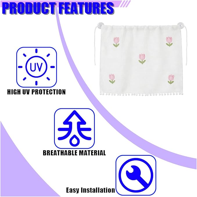 Cute Car Window Shades, 27" x 20" Automotive Side Window Privacy Curtains with Suction Cup, Sun Blackout UV Protection Car Camping Windows Screen Shades for Baby, Pet (Tulips) - Image 6
