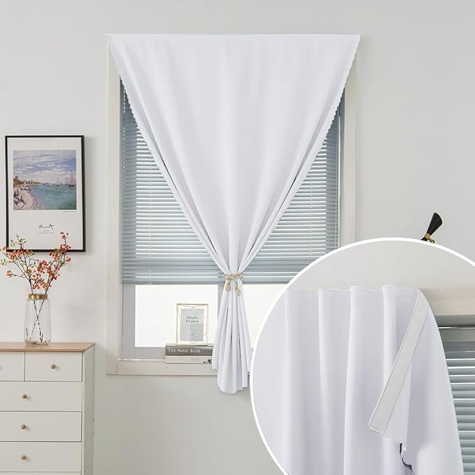 Self Adhesive Curtains Portable Blackout Curtain Simple and Easy to Install Bedroom Window Thermal Lnsulated Kitchen Room Darkening Black Small Drapes, 47" W X 96" L, White, 2 Panels - Image 6