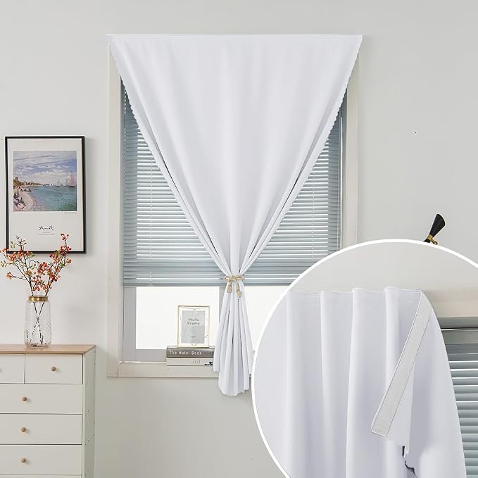self Adhesive Curtains Portable Blackout Curtain Simple and Easy to Install Bedroom Window Thermal Lnsulated Kitchen Room Darkening Black Small Drapes, 47" W X 59" L, White, 1 Panel - Image 2