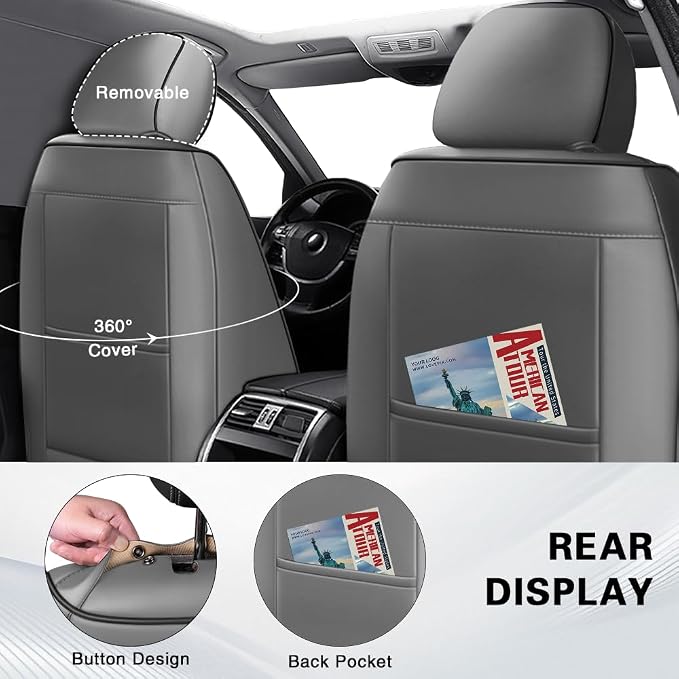 Fit for Toyota 4Runner Seat Covers 2001-2026,Premium Leather, 360° Full Protection, Thick Padding & Memory Foam, Waterproof & Stain-Resistant Car Seat Cover Front Set (2 Seat,Gray&Black) - Image 3