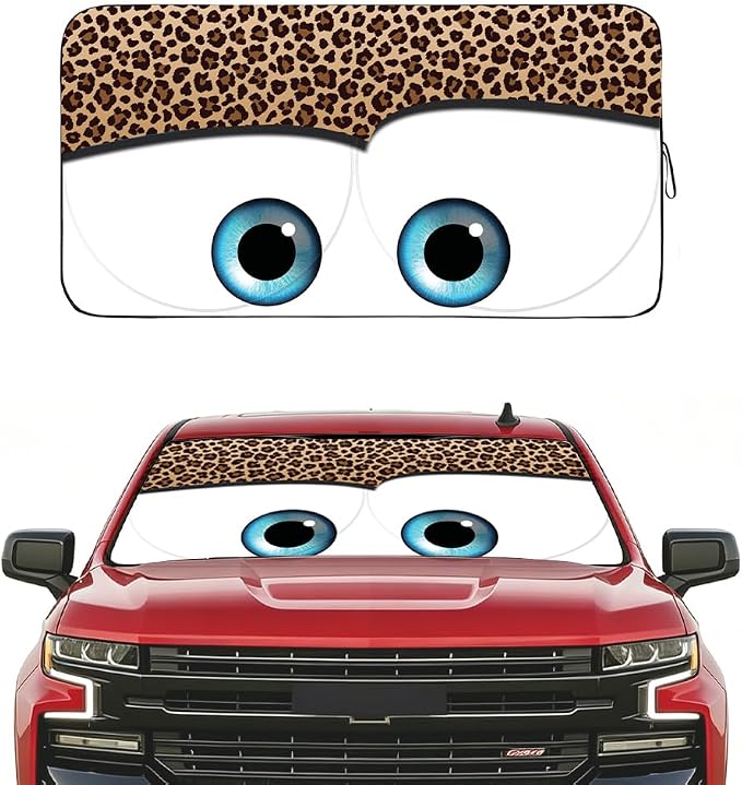 GVEN Windshield Sun Shades Car Sun Shade Protector Blocks UV Rays for Full-Size Sedan & SUV, Mid-Size SUV, Sports Cars, Wagon and Mid-Size Pickup Truck Car Accessories(Leopard Eyes, L) by Gven