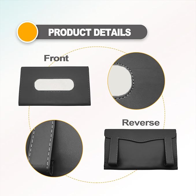 Premium PU Leather Car Tissue Holder Visor for Universal Auto, Car Tissue Case Holder Seat Back with Tissue Refill, Tissue Holder (Black) - Image 3