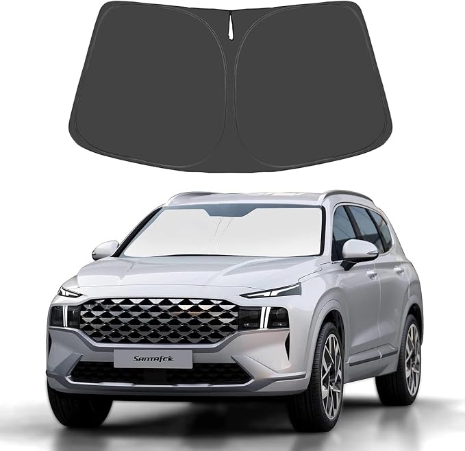 Proadsy Custom Fit Car Windshield Sun Shade for 2019-2026 Hyundai Santa Fe | 240T Heat Shield, Drops Temp 54°F, Blocks 99% UV, Prevents Dashboard Cracking, Summer Parking & Beach Trips, Easy Twist-Fold by Proadsy