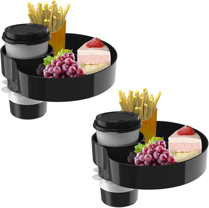 [2 Packs] Kids Car Seat Tray, Travel Tray with Cup Holder for Toddler Baby, Kids Car Seat Food Snack Organizer for Road Trip, Stroller snack Organizer Travel Must Haves Toddler Must Haves (Black) by SSPONT%C2%AE
