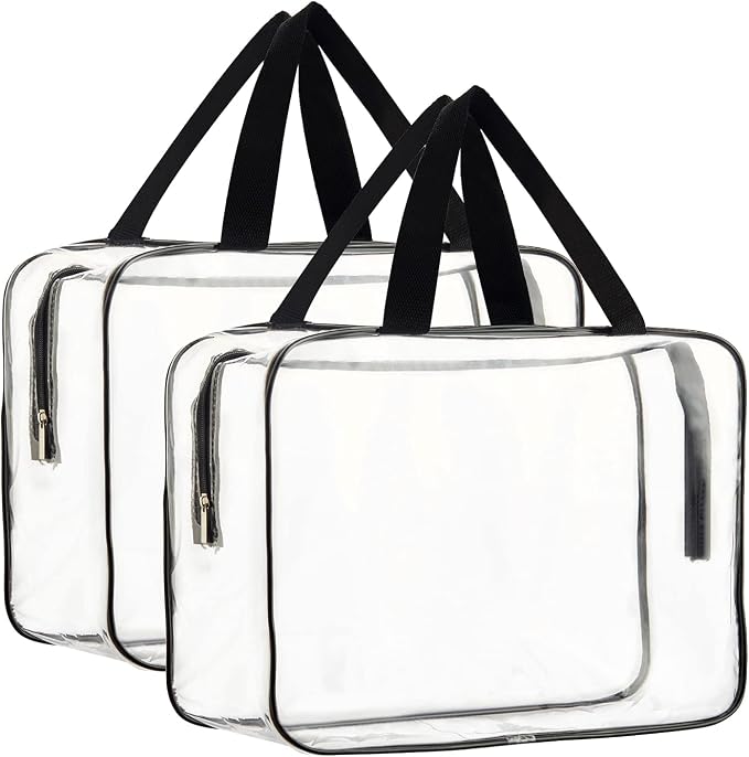 HAOGUAGUA 2-Piece Large Clear Makeup Cosmetic Organizer Bag, Plastic Tote Bags, Waterproof Transparent Handbag Purse by HAOGUAGUA