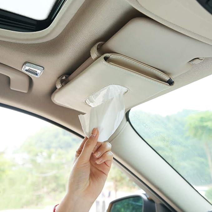 Car Tissue Holder for Sun Visor, PU Leather Napkin Case Box Beige | Car napkin box mounts on visor/back seat in seconds, quick reload, handy for drivers and passengers, fits cars, trucks & SUVs - Image 5