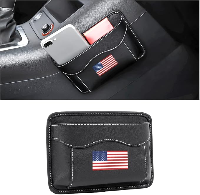 Moly Magnolia PU Leather Car Seat Side Pocket Organizer, Multicolor/Flag | holds phones pens and cards, console door or narrow-gap placement, fits most cars, SUVs, and trucks, car interior accessories by Moly+Magnolia