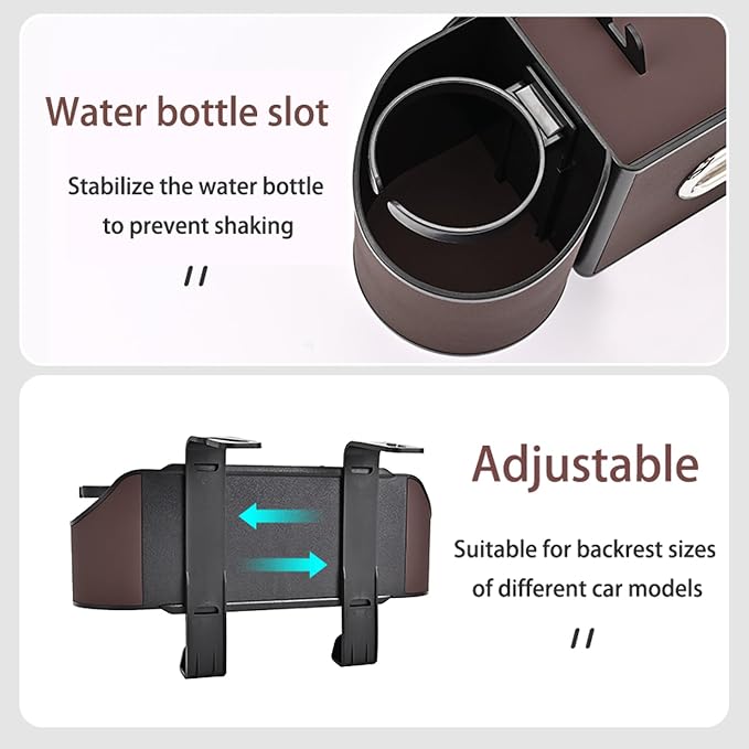 Back Seat Car Organizer,4 in 1 Multifunctional Car Back Seat Storage Box with Drink Cup Holder Tissue Box, for Hold Phone,Snacks, Drinks, Handbag-Black - Image 5