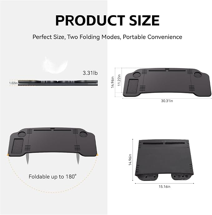 Foldable Car Table,Steering Wheel Desk for Laptop/Meal Tray Travel, 2-in-1 | Portable/Reinforced,Fit for Most Vehicles,Work Surface 30.31" x 14.96",Drink Holder & Phone Slot Included,Installs in Seconds - Image 8