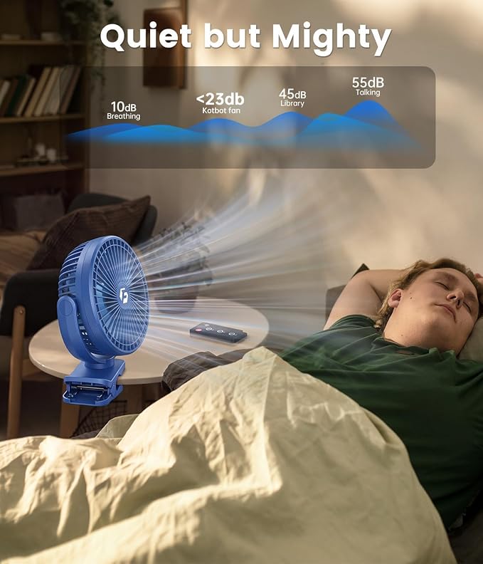 40000mAh Clip on Fan for Golf Cart, Up to 127Hrs Portable Rechargeable Fans | 8-inch Desk Fan with 3 Speeds, 9 LEDs, Timers, Hook, Battery Operated Fan for Office,Desk,Camping,Treadmill,Tent, Dark Blue - Image 6