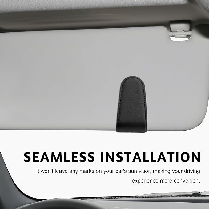 Magnetic Sunglass Holder for Car Visor, Leather Vehicle Sunglass Hanger Clamp Card Holder with Magnet, Universal Eyeglass Clamp Visor Ticket Organizer for Cars Trucks SUVs (Black) - Image 6