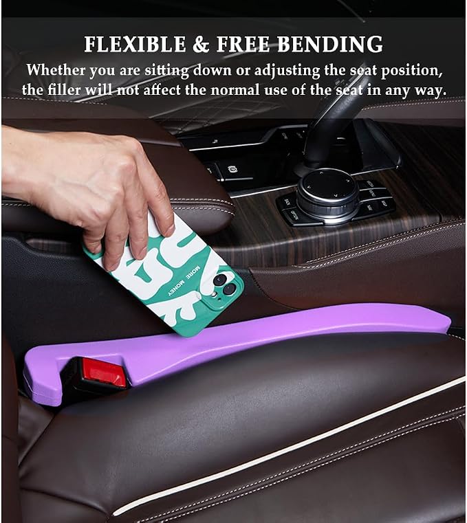 IHOTDER 2PCS Car Seat Gap Filler,Super Flexible Car Side Seat Gap Filler CCar interior Accessories,Universal Car Organizer Between Seats for Tightly Filling Seat Gaps (Purple/2PCS)… - Image 4