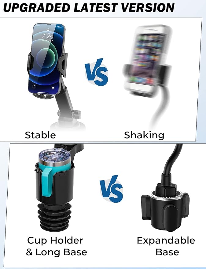 JOYTUTUS Cup Holder Phone Mount for Car, Car Cellphone Large Adapter Long Arm with 360 Degree Rotation, Compatible iPhone, Samsung & All Smartphones,Black,2 Pack - Image 4
