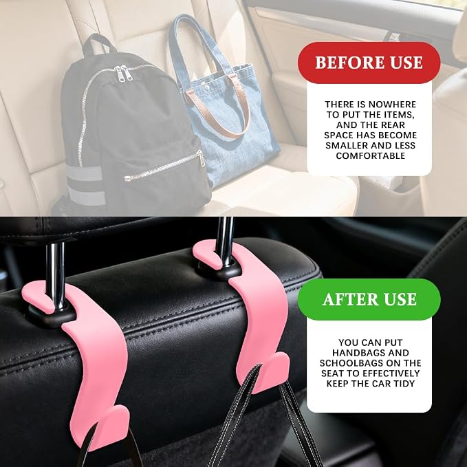 4PCS Car Seat Headrest Hooks, Purse Hook for Car | Car Headrest Hidden Hook, Car Interior Accessories Multi-Use Portable Headrest Organizer Holder for Purse Handbag Coats - Image 7