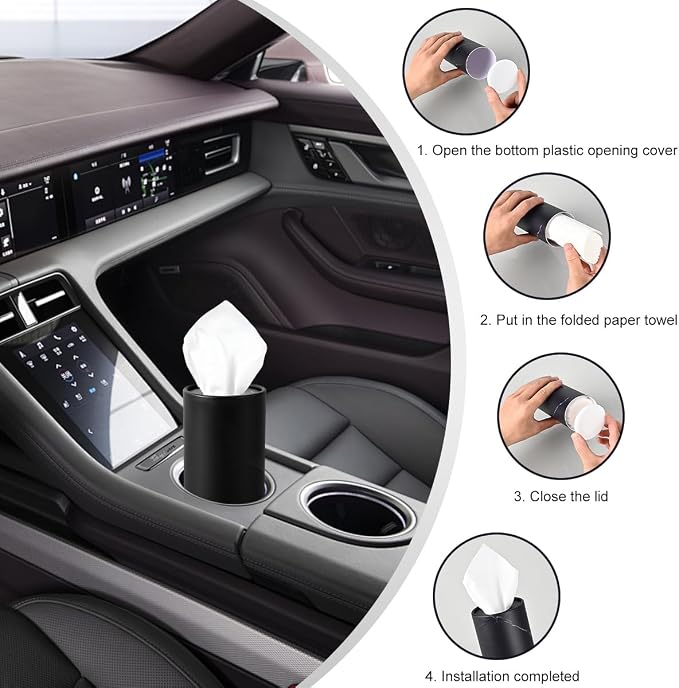 DXNQ 4 PCS Car Tissues Holder, Car Cup Holder Refillable Travel Tissues Tube with Facial Tissues, Portable Cylinder Round Tissue Boxes Container Decor for Car Office Home (Black) - Image 5