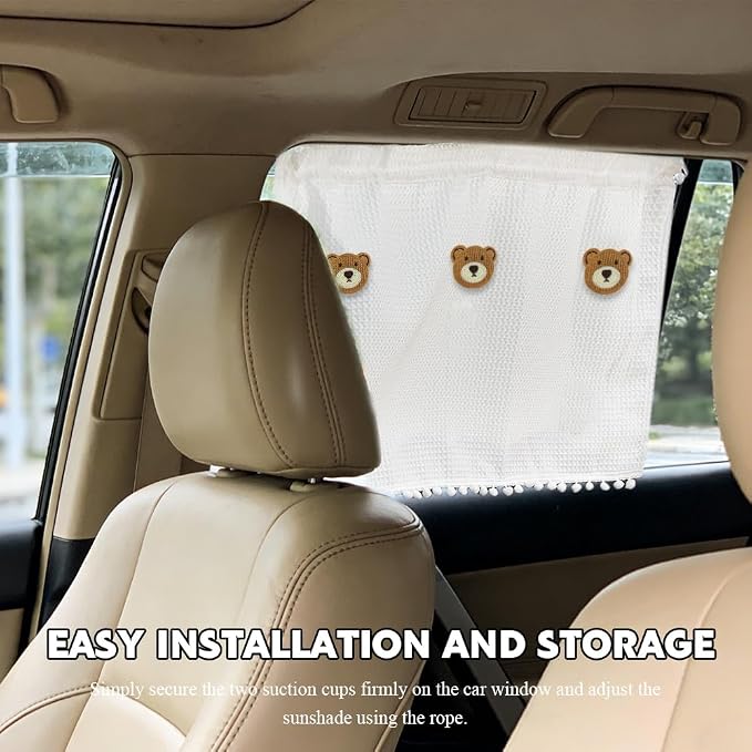 Car Side Window Sun Shade Privacy Curtain for Baby, Car Window Screen, 25"x18" Sun Protection Curtain, Blackout UV Protection Window Shades with Suction Cup for Back Seat (Three Bears) - Image 3