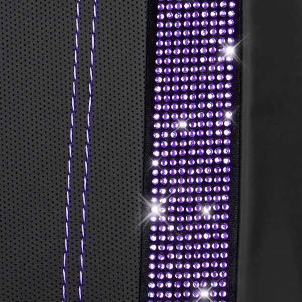 CAR PASS Leather Diamond Bling Car Seat Cover 2 Front Interior Sets, Waterproof Universal Shining Glitter Crystal Sparkle Fit for 95% Automotive Truck SUV Cute Women Girl, Black Purple Rhinestone - Image 7