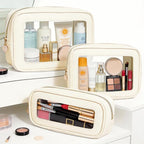 3-Piece Travel Clear Makeup Bag Set, Small Large Clear Cosemetic Bag with Makeup Brush Bag Waterproof Makeup Pouch with Zipper Toiletry Bags For Traveling Car Accessories for Women (White Set) - Image 2