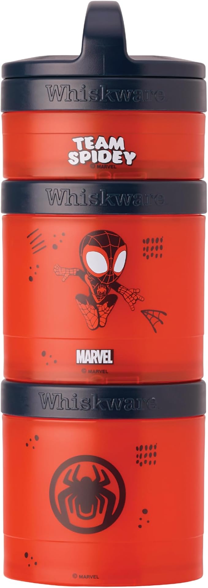 Whiskware Spider-Man Team Spidey Stackable Snack Containers for Babies, Kids, and Toddlers, 3 Stackable Snack Cups for School or Travel, Cupholder Friendly, Miles Morales by Whiskware